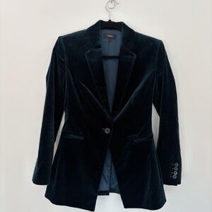 Theory Dark Teal Velvet Single-Button Blazer